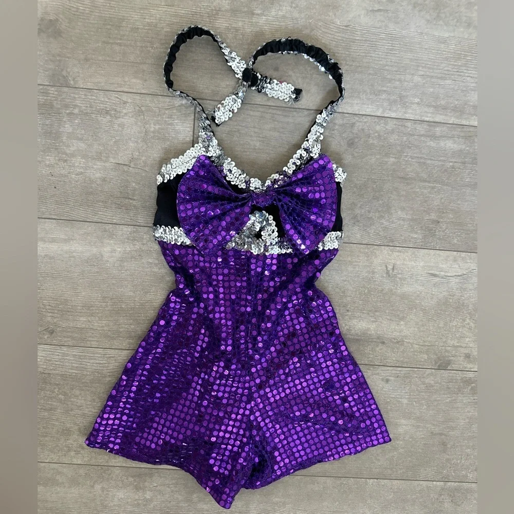 Custom Made Purple Silver Sequin Dance Costume/Halloween Ravens Cheerleader XS/S